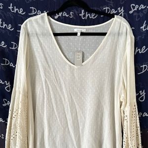 Cream Peasant Blouse with Embroidered Balloon Sleeves